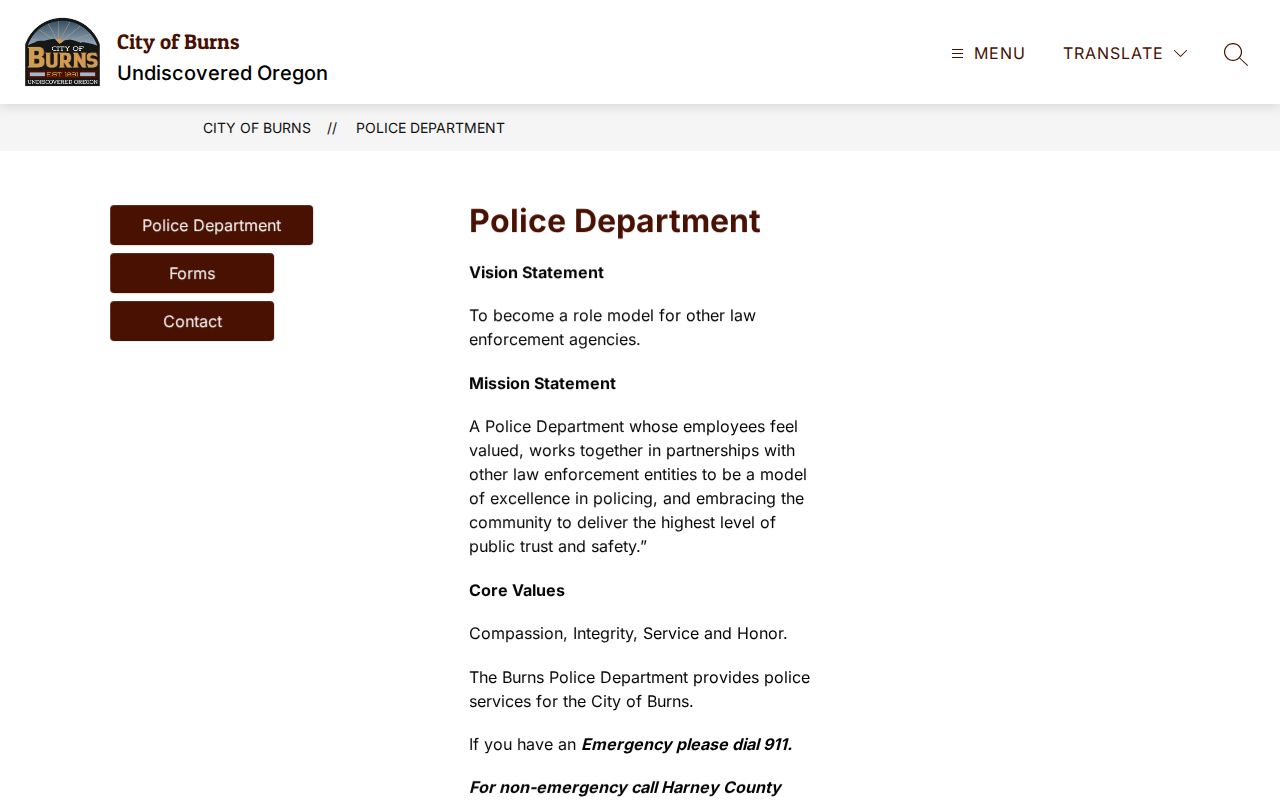 Burns Police Department record contact source for Burns arrest records