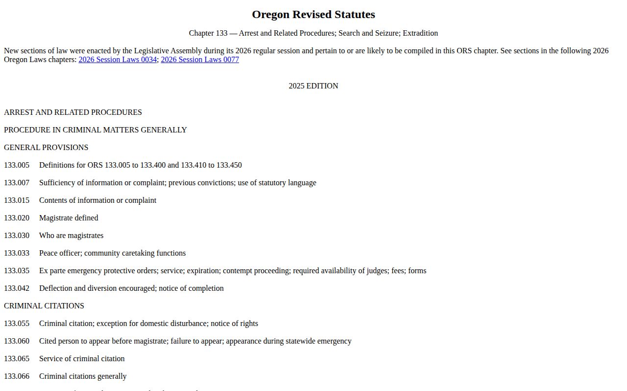 Harney County booking-photo records law reference at Oregon Legislature