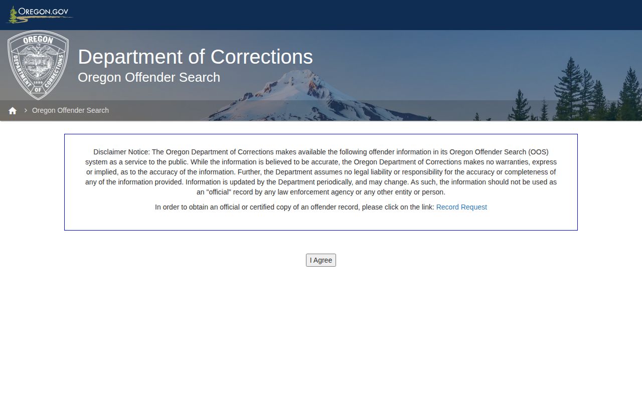 Harney County records context for Oregon Department of Corrections offender search